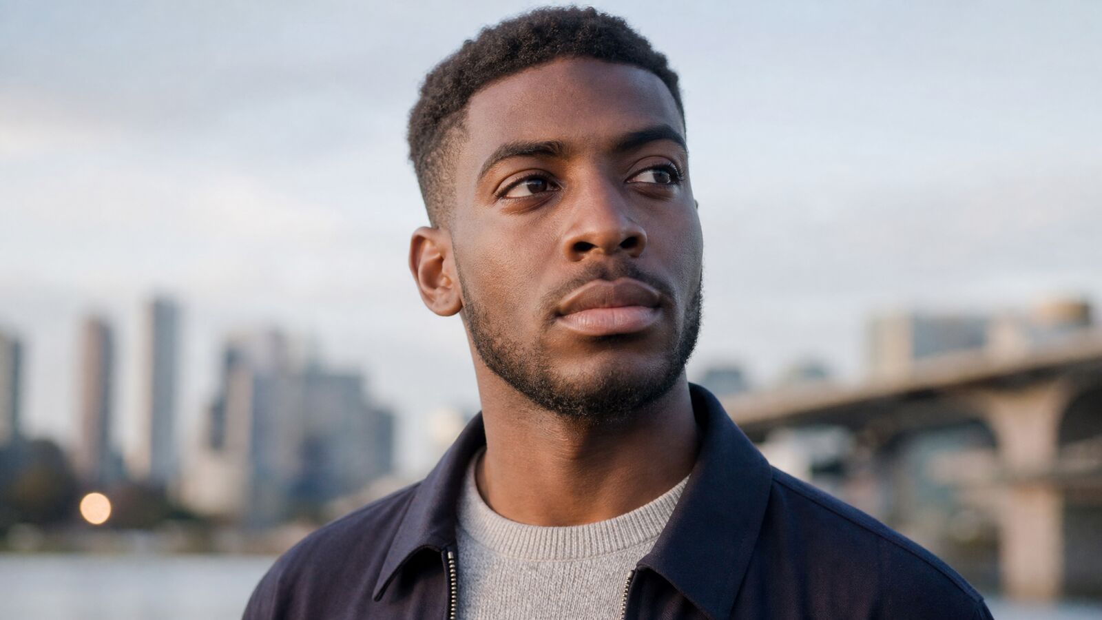 A dignified, hopeful portrait of a young Black man conveying resilience and self-worth